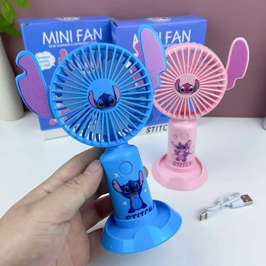 Mini Ventilateur Portable Stitch ou Angel – Édition Kawaii, Rechargeable USB & Silencieux