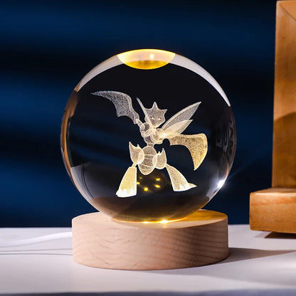 Lampe Pokémon 3D – Boule de Cristal LED avec Base en Bois