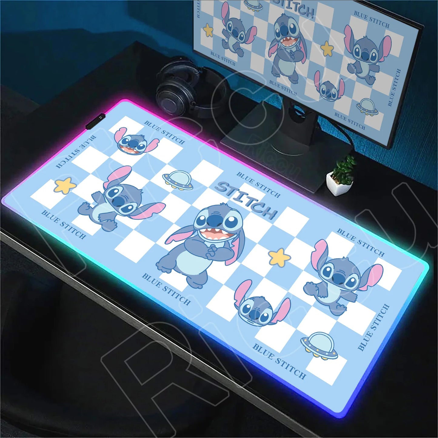 Tapis de bureau LED RGB Stitch – Accessoire gaming lumineux