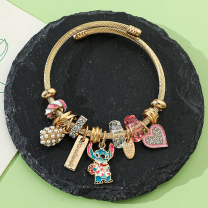 Bracelet à Breloques Stitch & Angel – Style Disney pour Femme et Fille