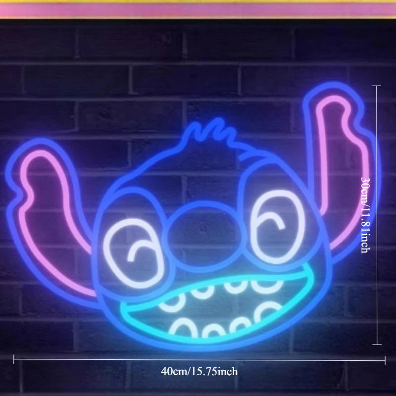 Enseigne Néon LED Stitch Souriant – Format 40x30cm