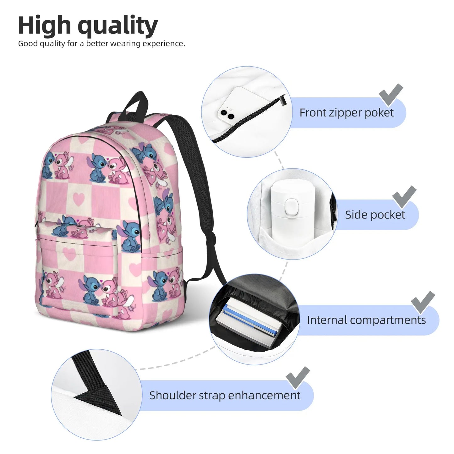 Sac à Dos Stitch & Angel – Sac Scolaire Motif Romantique