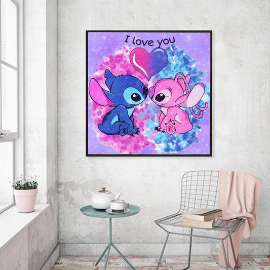 Tableau Diamant Stitch et Angel – Kit Diamond Painting Personnage Stitch