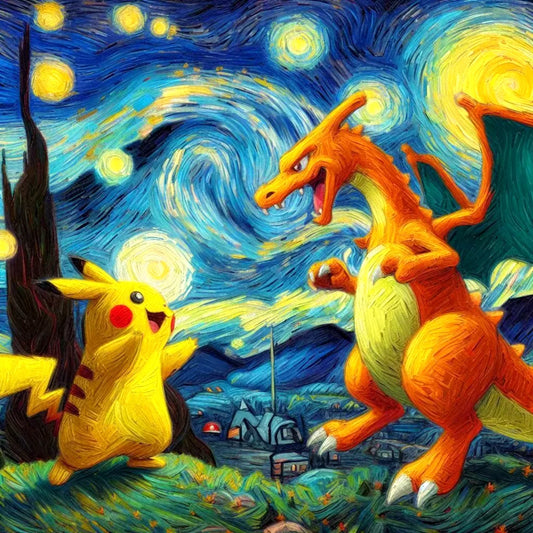 Tableau Diamant Pokémon Pikachu et Dracaufeu – Kit Diamond Painting Complet