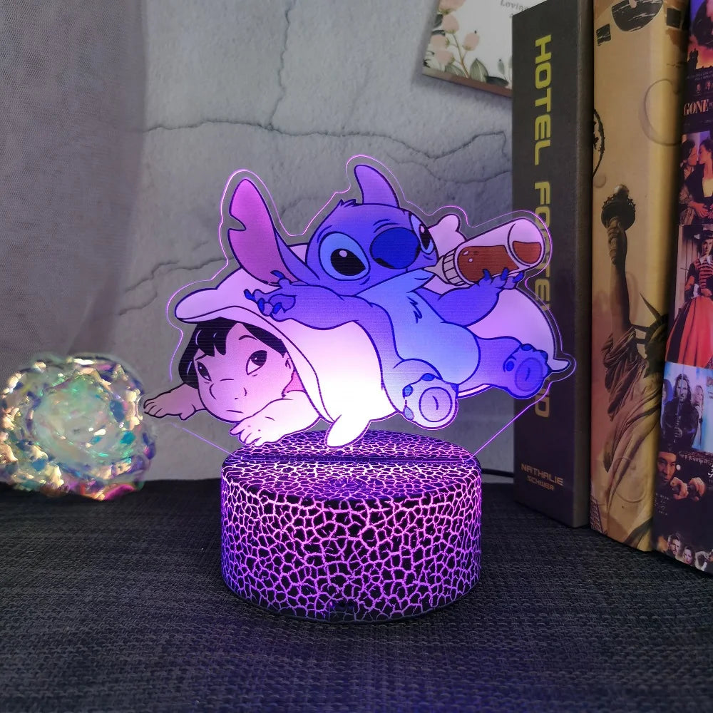 Stitch &amp; Angel 16 Colors LED Lamp - 3D Night Light with Remote Control