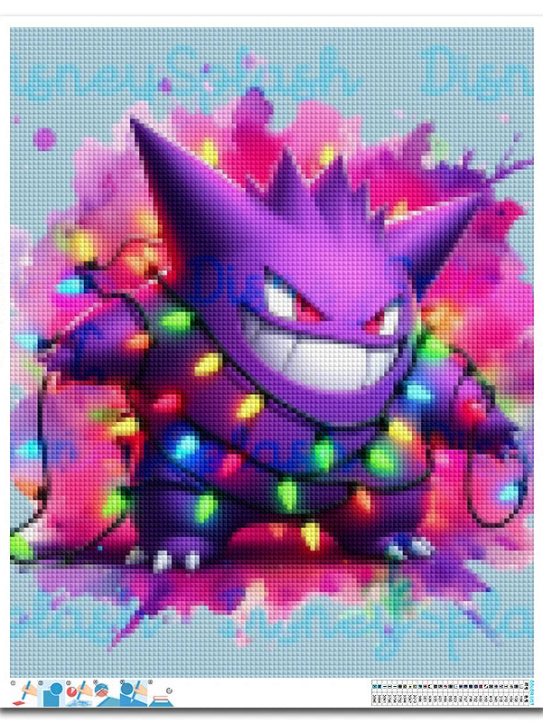 Tableau Diamant Ectoplasma Noel Pokémon — Kit Diamond Painting Scintillant