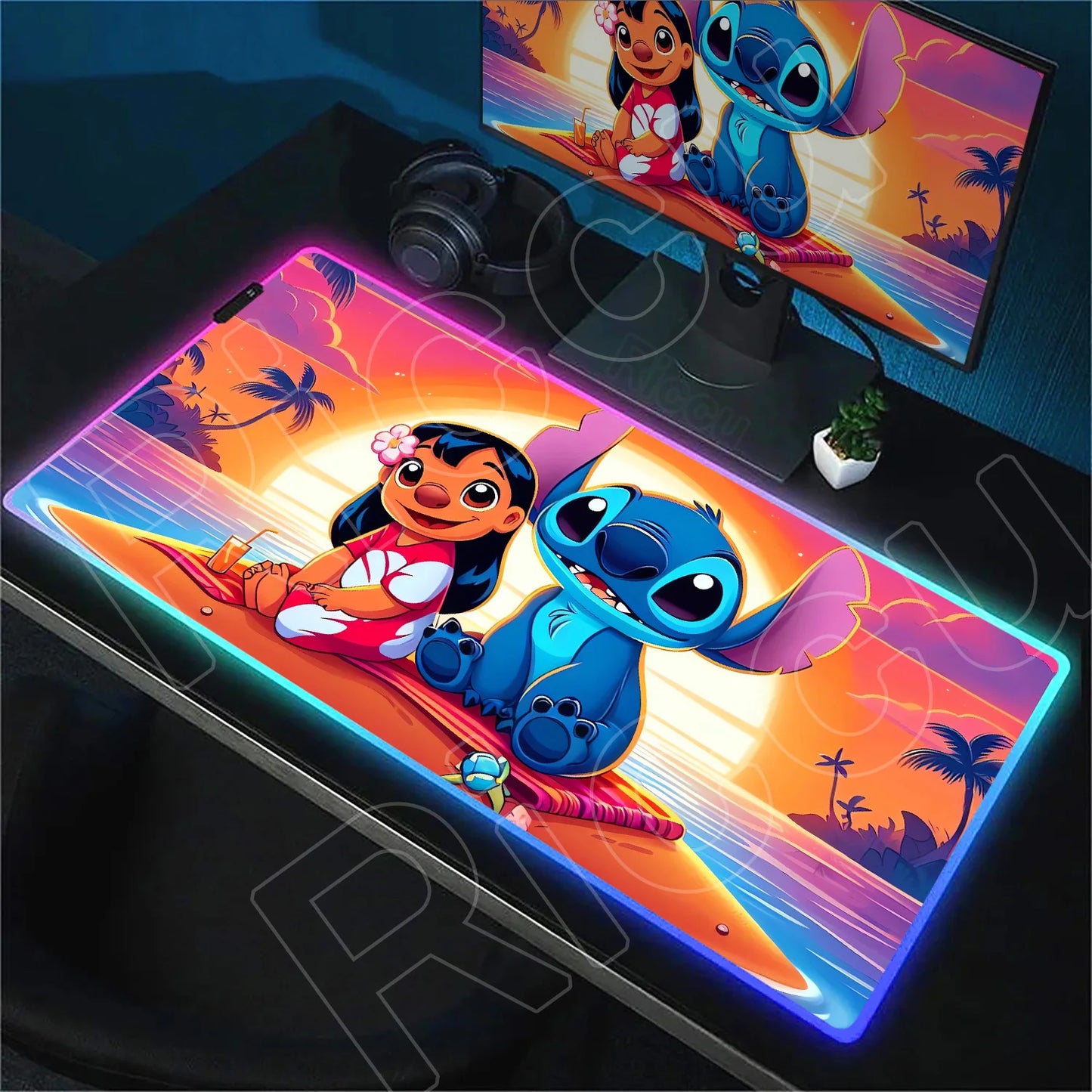 Tapis de bureau LED RGB Stitch – Accessoire gaming lumineux
