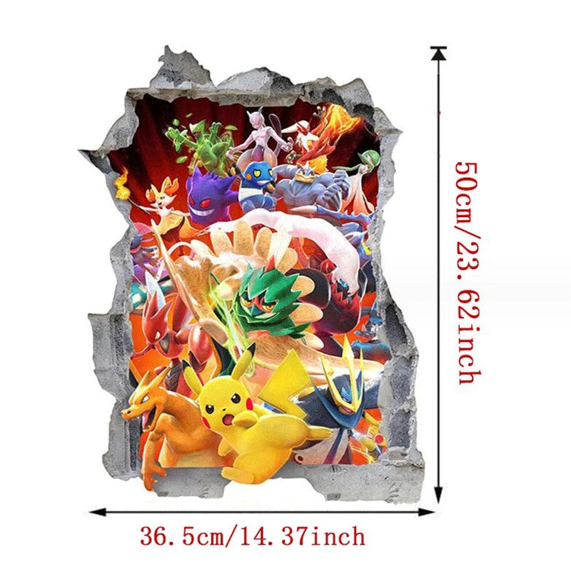 Stickers Muraux Pokémon – Effet 3D Brèche Murale