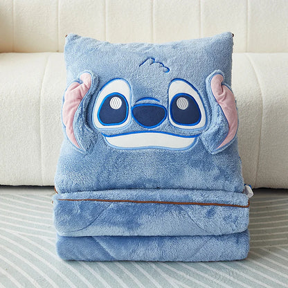 Coussin couverture Stitch 2-en-1 en flanelle - 40x40 cm (ouvert : 105x140 cm)