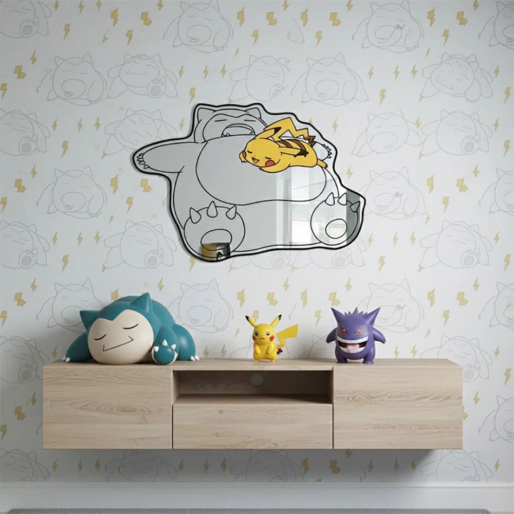 Miroir Mural Pokémon Décoratif – Design 3D Ronflex avec Pikachu