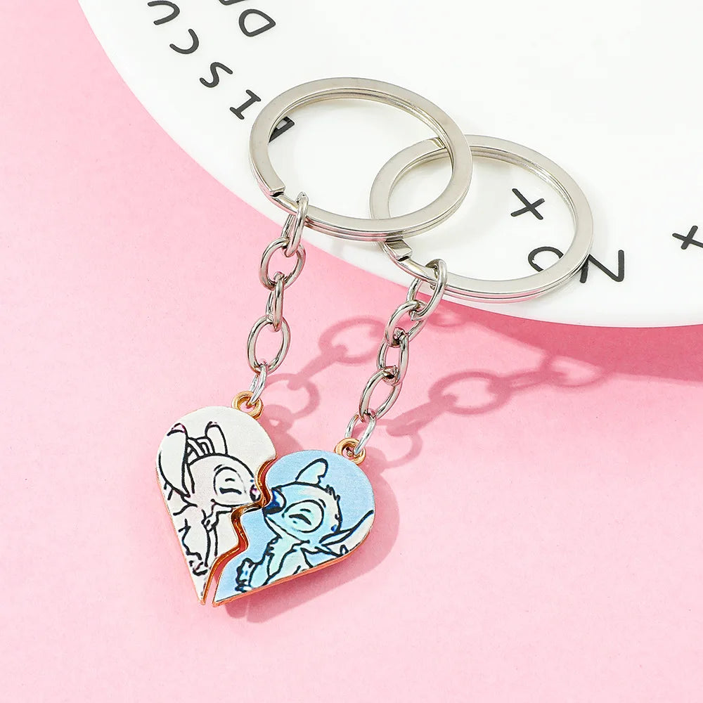 Porte-clés Duo Magnétique Lilo & Stitch – Cœur Séparable pour Couples et Amis