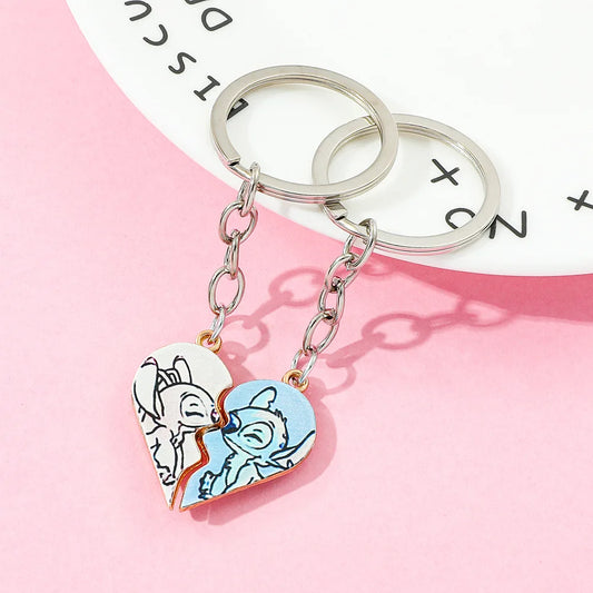 Porte-clés Duo Magnétique Lilo & Stitch – Cœur Séparable pour Couples et Amis