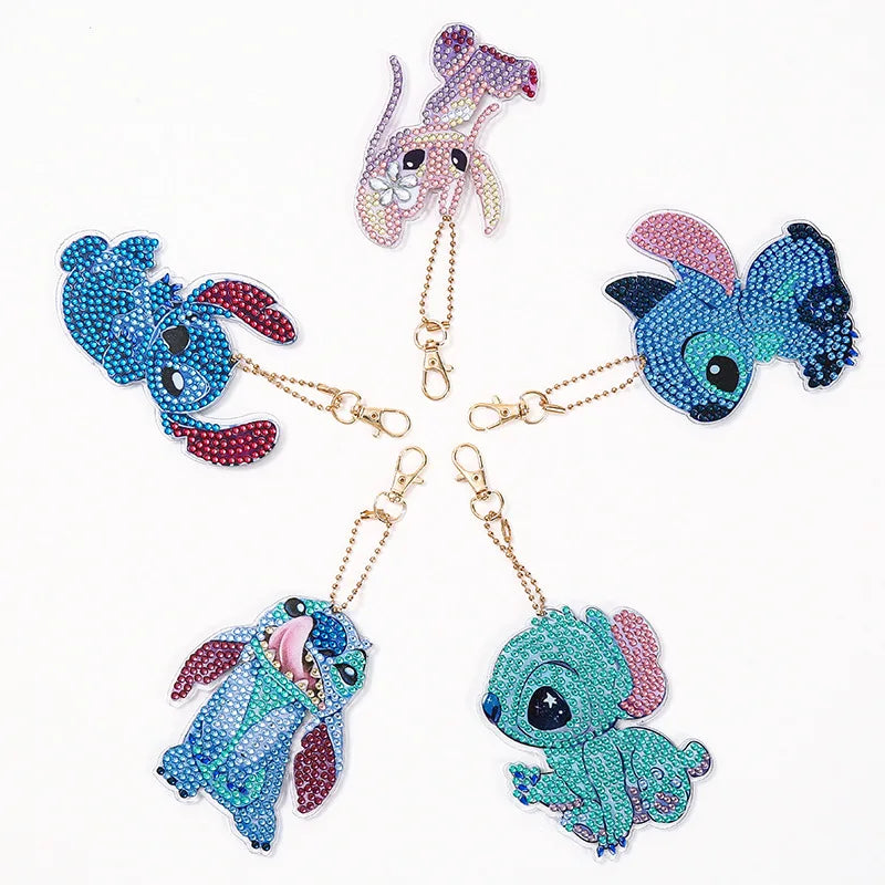 Lot de 5 Porte-clés Diamantés Stitch – Set Cristal DIY