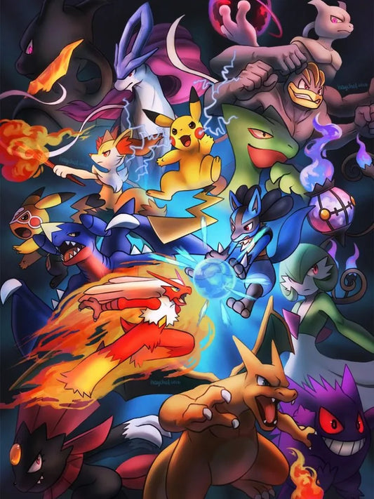 Diamond Painting Pokémon a l’attaque – Diamants Ronds à Réaliser Soi-Même
