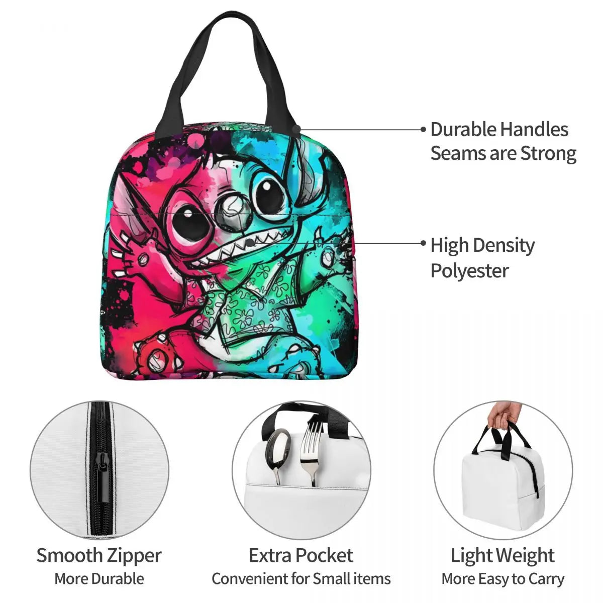 Sac Isotherme Stitch tag – Lunch Bag Léger et Résistant pour Pique-Nique et Déjeuners (22x20x13 cm)