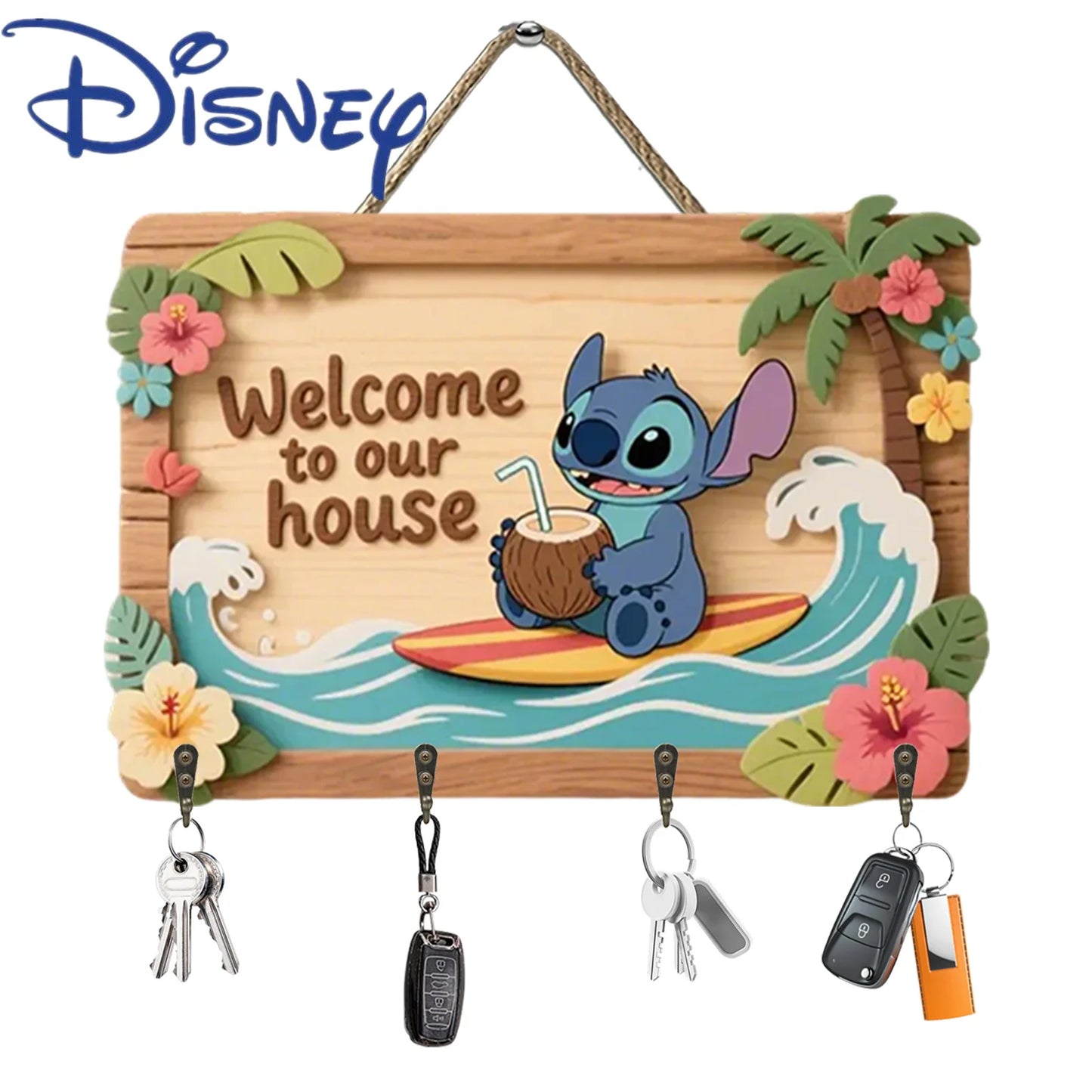 Porte-clés mural Disney Stitch – Crochet décoratif en bois
