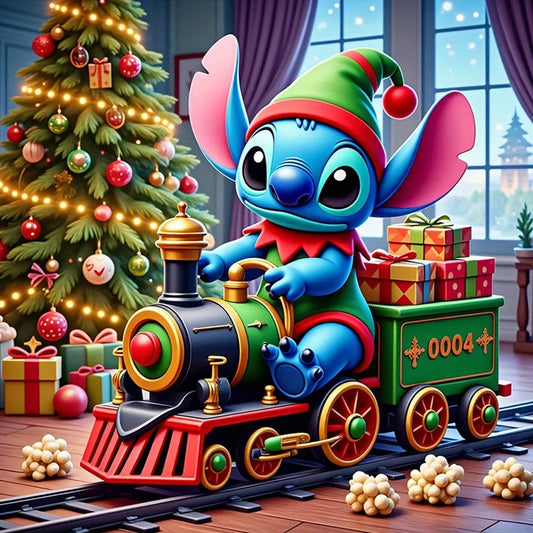 Tableau Diamant Stitch Train de Noel – Kit Diamond Painting Complet