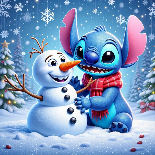 Tableau Diamant Stitch dans la neige – Kit Diamond Painting Complet