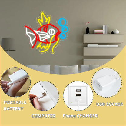 Enseigne néon LED Magicarpe – Déco murale USB Pokémon pour chambre, salon ou salle de jeux