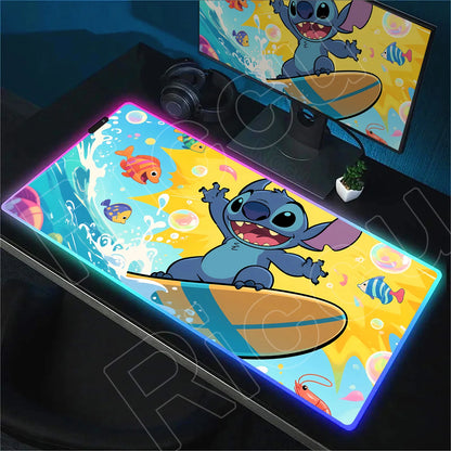 Tapis de bureau LED RGB Stitch – Accessoire gaming lumineux