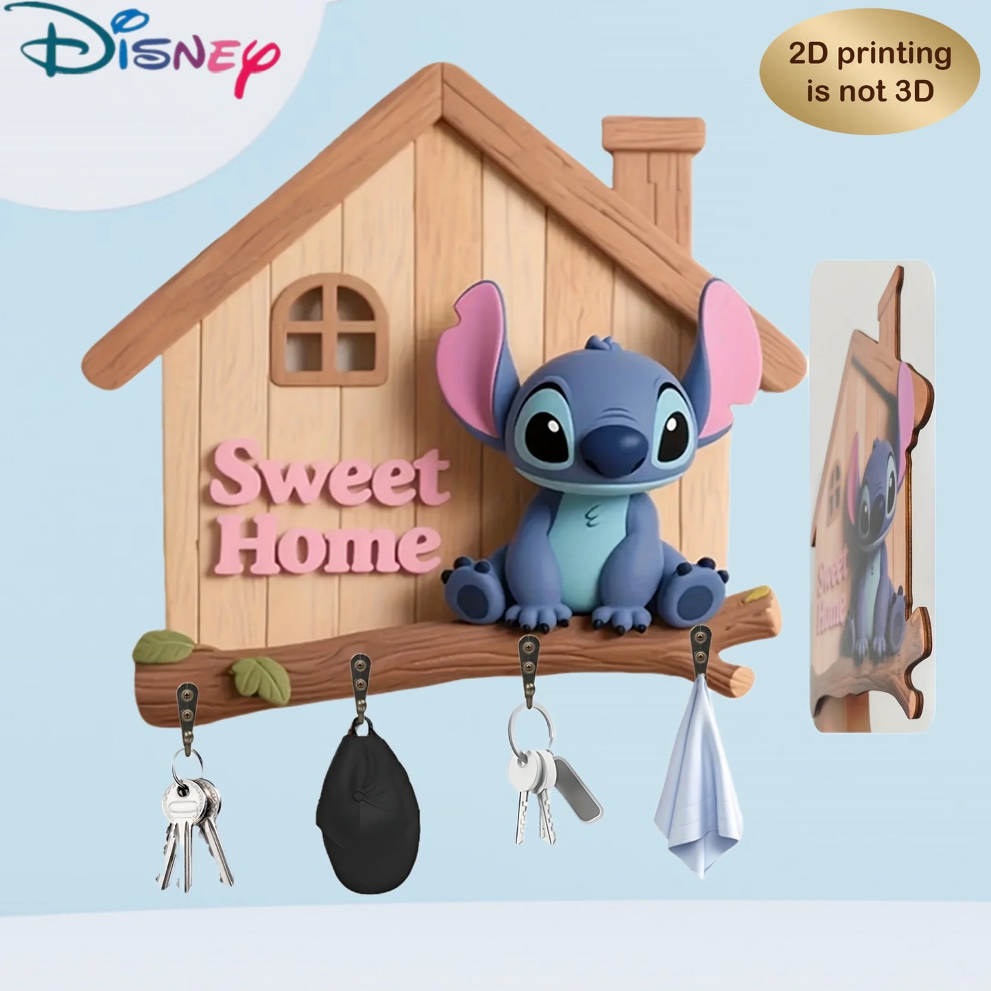 Porte-clés mural Disney Stitch – Crochet décoratif en bois