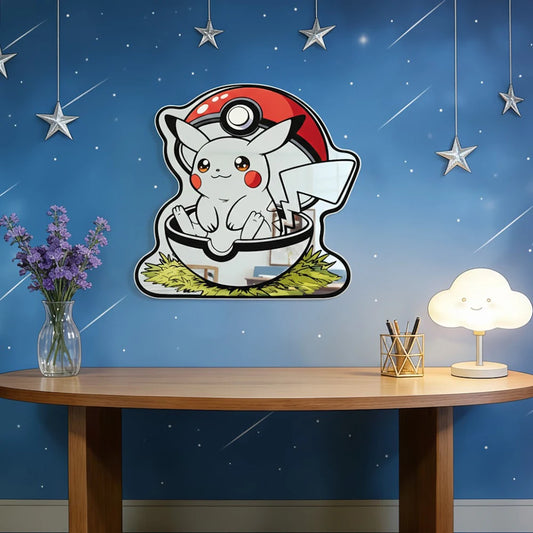 Miroir Mural Pokémon Décoratif – Design 3D Pikachu dans Pokeball
