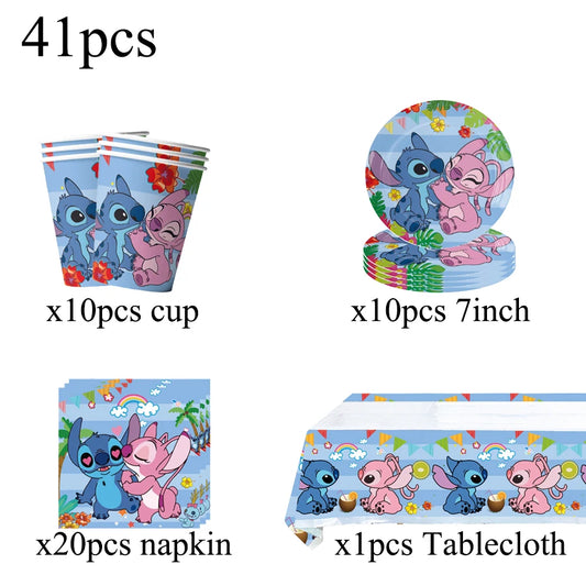 Kit Anniversaire Stitch et Angel - Décoration de Table 41 Pièces