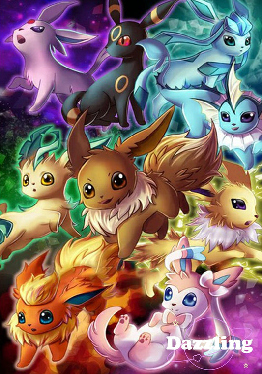 Tableau Diamant Pokémon Evolitions – Kit Diamond Painting Complet