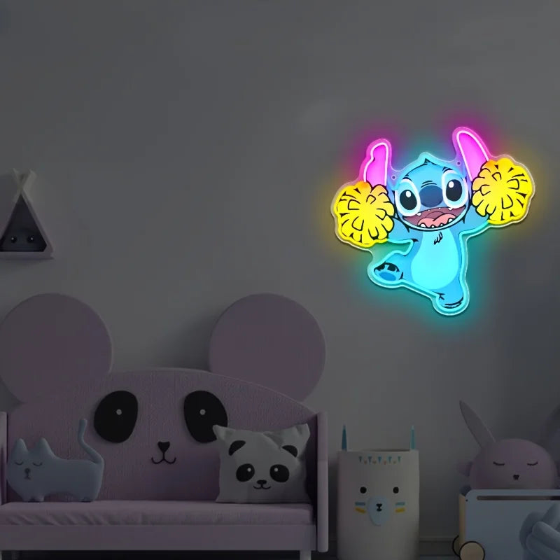 Enseigne Néon LED Stitch Cheerleader – Décoration Murale Lumineuse 35,8x33cm