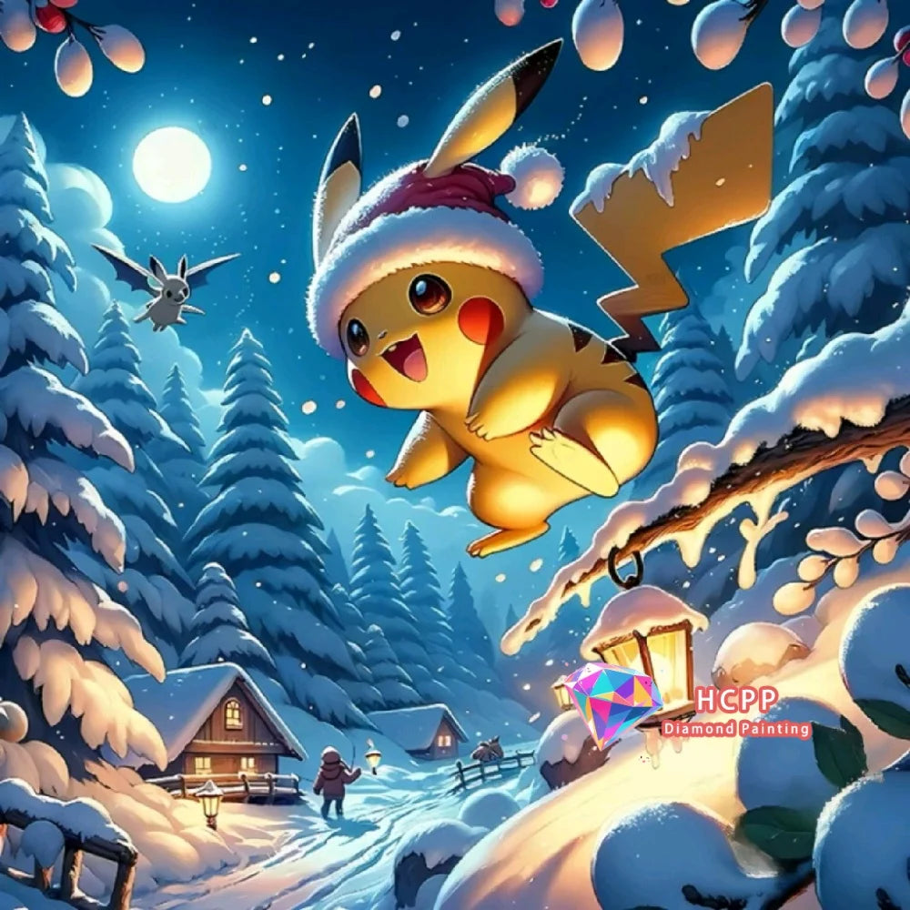 Kit Broderie Diamant Pokémon Pikachu Noel – Toile Diamond Painting Déco Chambre & Gaming