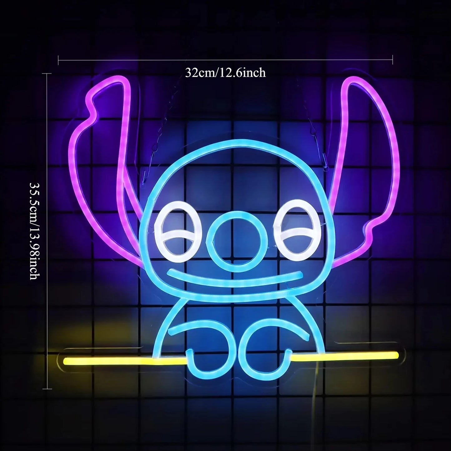 Enseigne Néon LED Stitch Curieux – Décoration Murale 35,5x32cm