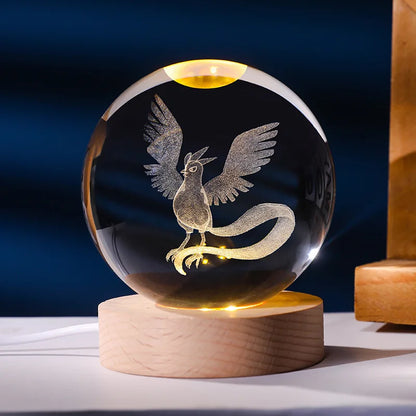 Lampe Pokémon 3D – Boule de Cristal LED avec Base en Bois