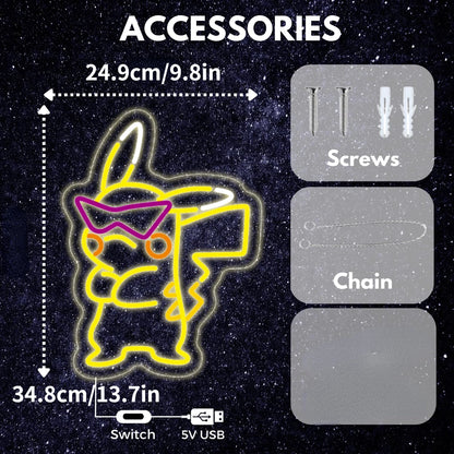 Pikachu LED Neon Sign - USB Wall Decor for Bedroom, Living Room or Game Room