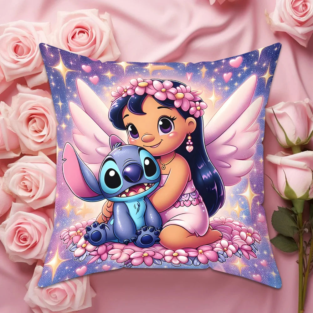 Taie d’oreiller décorative Stitch et Angel – Collection Disney Kawaii (40x40cm / 45x45cm / 50x50cm)