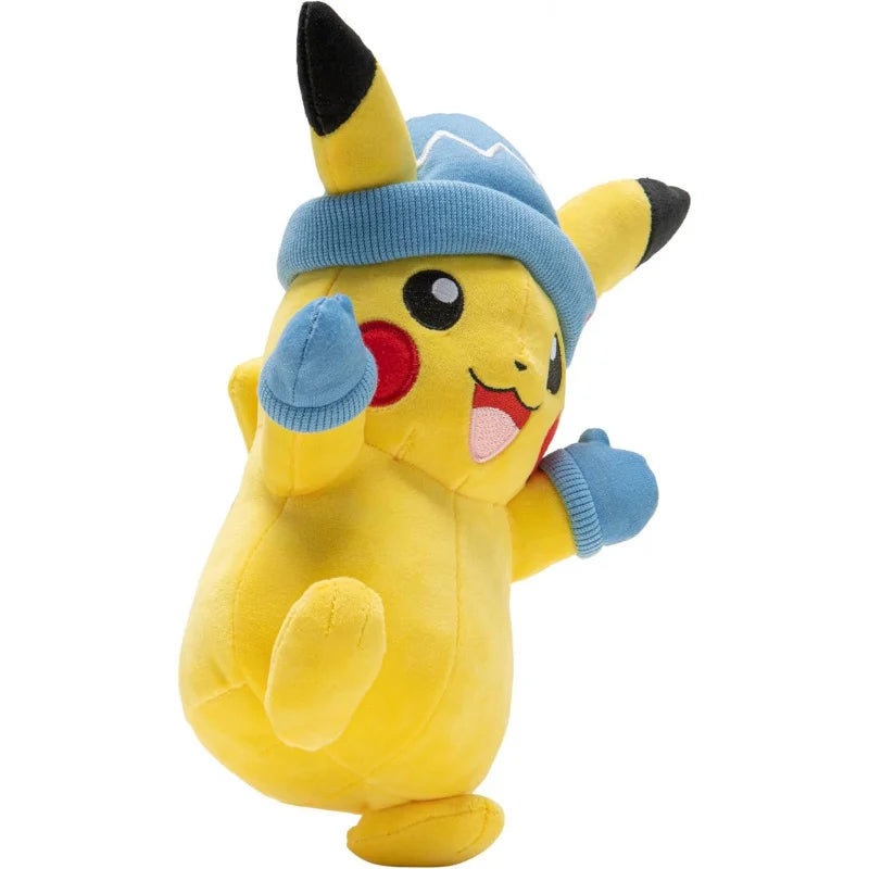Peluche Pikachu Hiver – Bonnet Bleu & Gants, Pokémon Winter Edition 25 cm