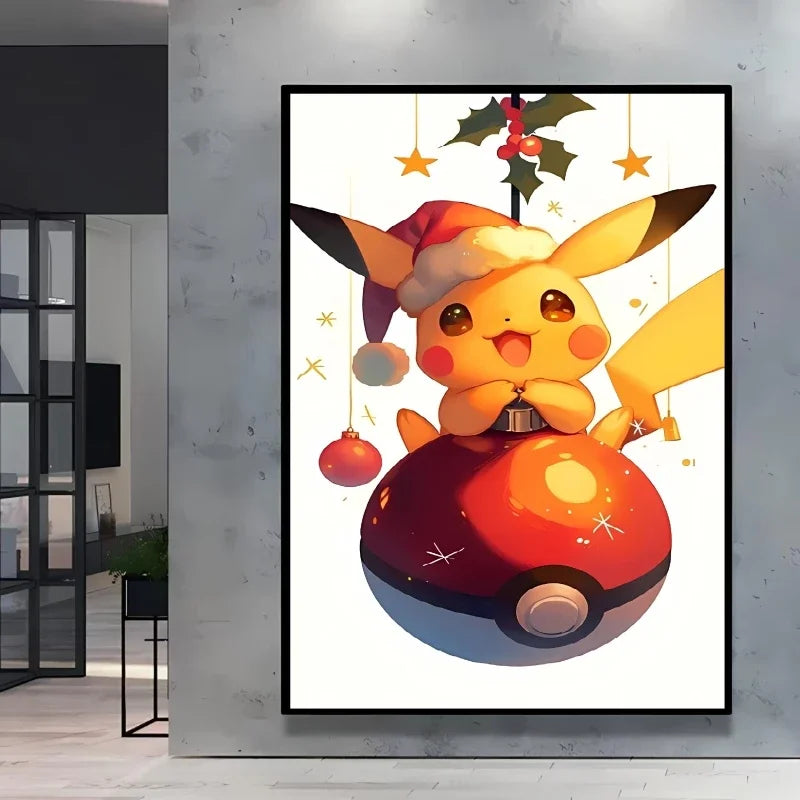Diamond Painting Pokémon Pikachu Pokeball de Noel – Diamants Ronds à Réaliser Soi-Même