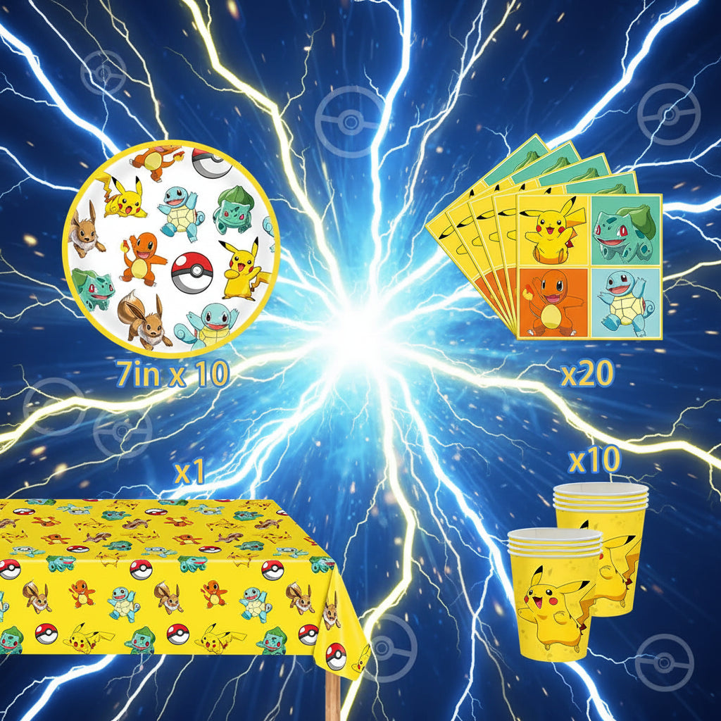 Kit Anniversaire Pokémon - Décoration de Table Pikachu & Starters 41 Pièces