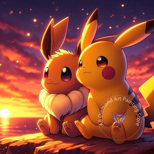 Tableau Diamant Pokémon Pikachu et Evoli – Kit Diamond Painting Complet