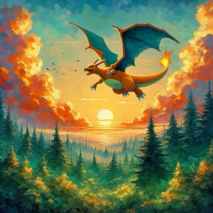 Tableau Diamant Pokémon Dracaufeu – Kit Diamond Painting Complet