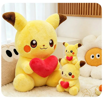 Peluche Pikachu Géante avec Cœur Rouge – Doudou Pokémon Kawaii Ultra-Doux (30cm, 50cm, 60cm)