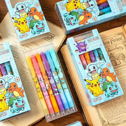 Set de Stylos Neutres Effaçables Pokémon (6 ou 12 pièces) – Fournitures Scolaires Kawaii 0.5mm