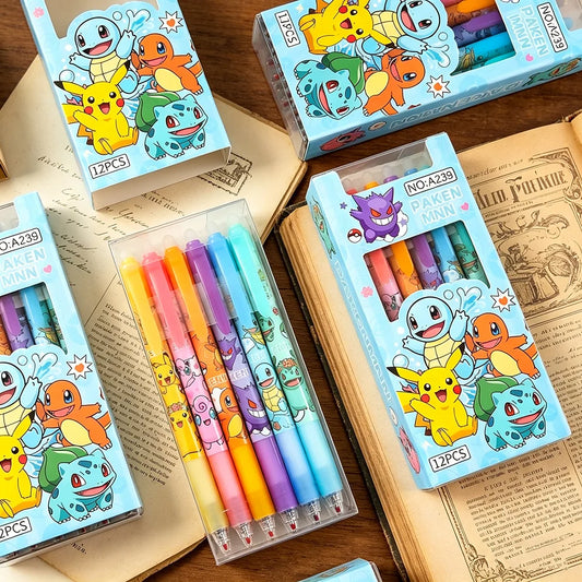 Set de Stylos Neutres Effaçables Pokémon (6 ou 12 pièces) – Fournitures Scolaires Kawaii 0.5mm