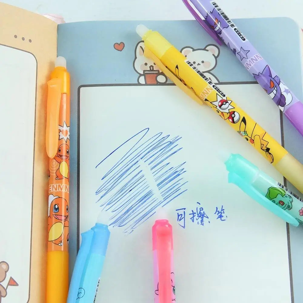 Set de Stylos Neutres Effaçables Pokémon (6 ou 12 pièces) – Fournitures Scolaires Kawaii 0.5mm
