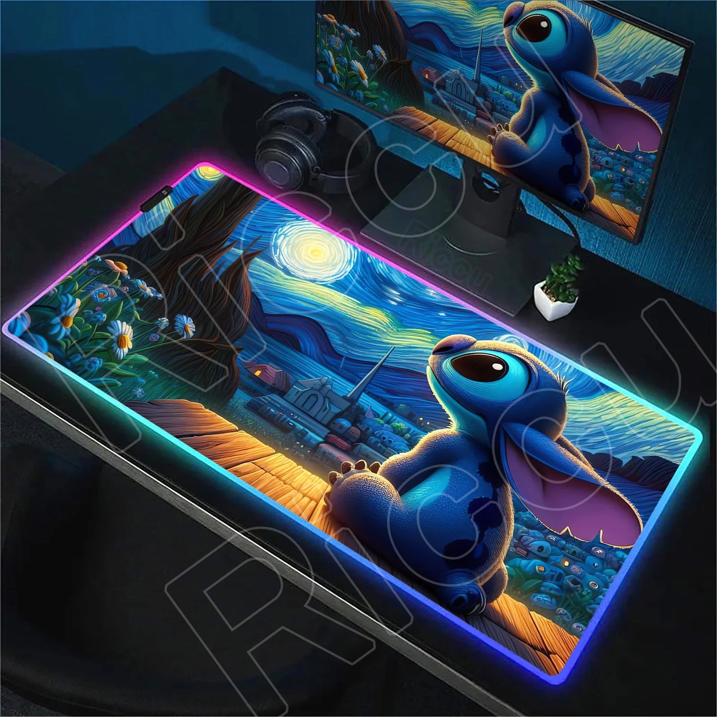 Tapis de bureau LED RGB Stitch – Accessoire gaming lumineux