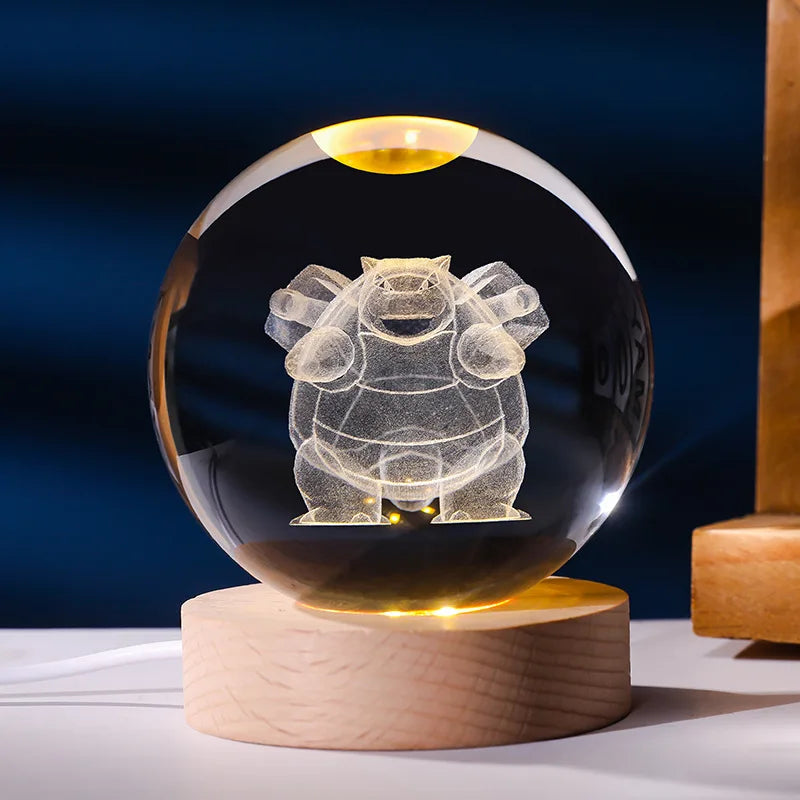Lampe Pokémon 3D – Boule de Cristal LED avec Base en Bois
