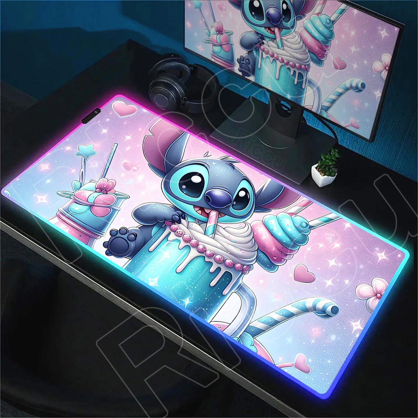 Tapis de bureau LED RGB Stitch – Accessoire gaming lumineux