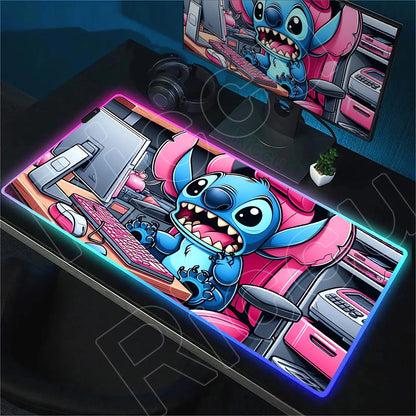 Tapis de bureau LED RGB Stitch – Accessoire gaming lumineux