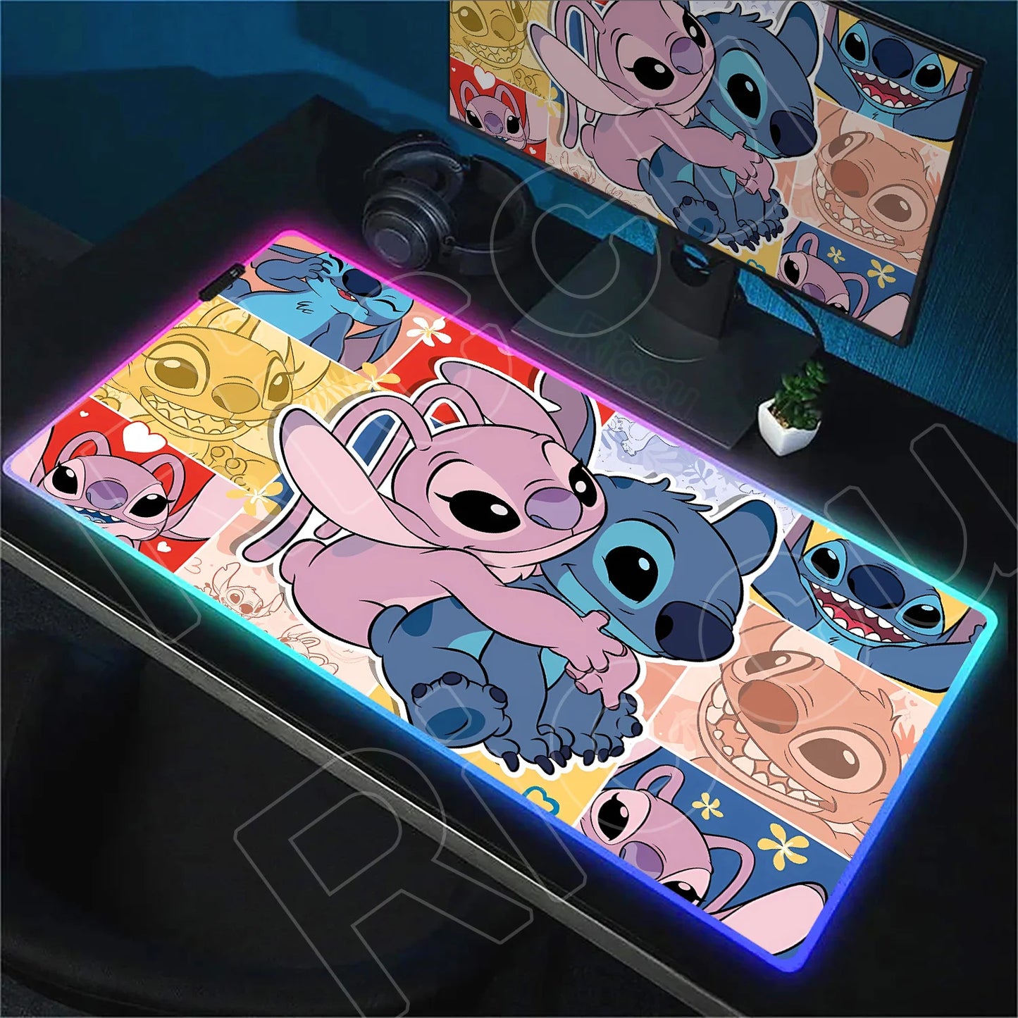 Tapis de bureau LED RGB Stitch – Accessoire gaming lumineux