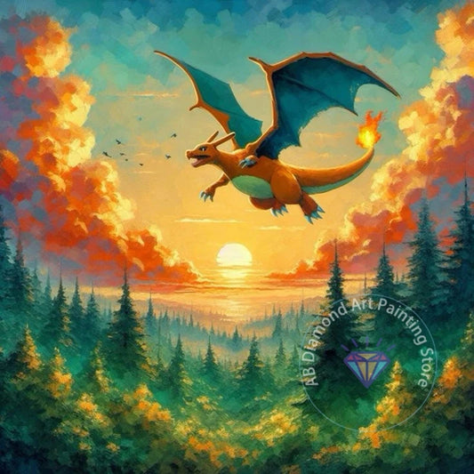 Tableau Diamant Pokémon Dracaufeu – Kit Diamond Painting Complet