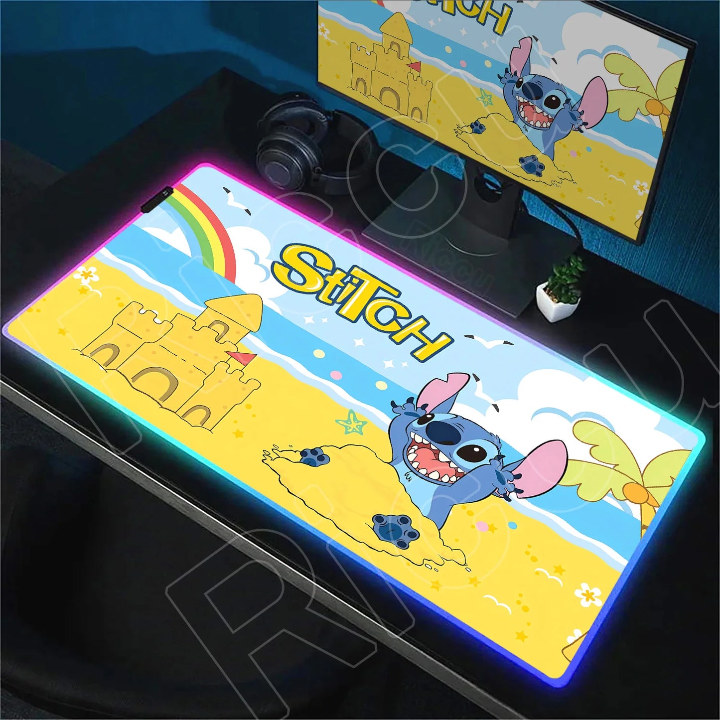 Tapis de bureau LED RGB Stitch – Accessoire gaming lumineux